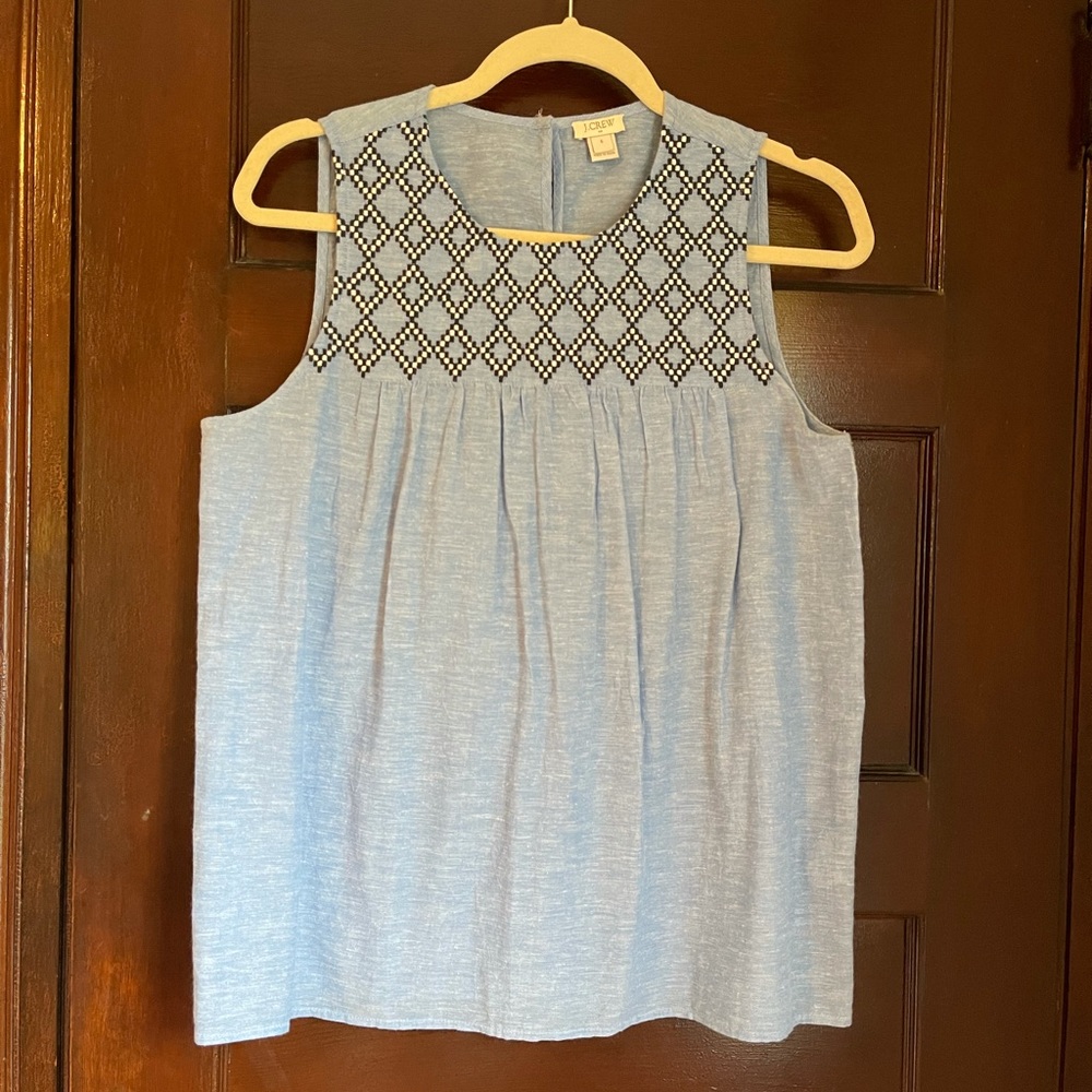 J Crew Factory Blue Embroidered Blouse